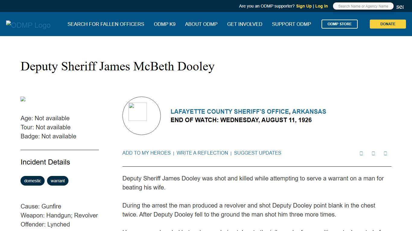 Deputy Sheriff James McBeth Dooley, Lafayette County Sheriff's Office, Arkansas