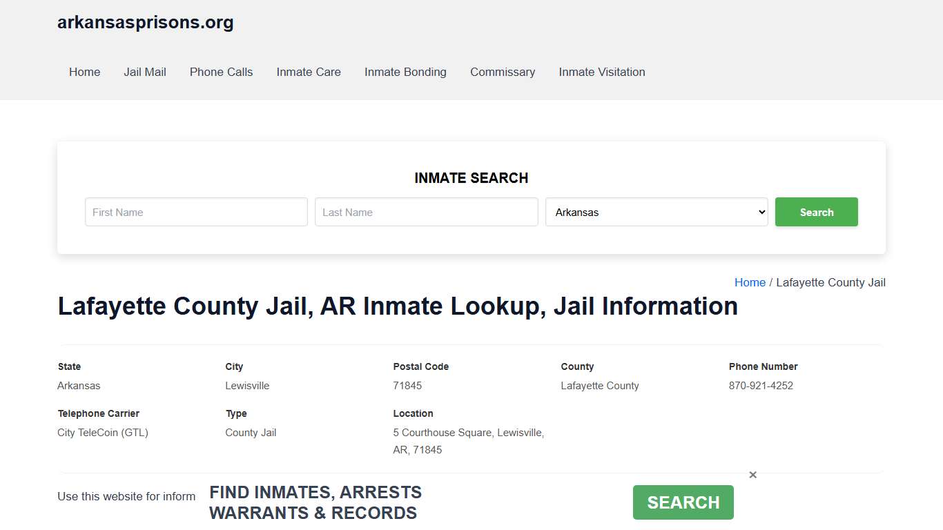 Lafayette County Jail, AR - Offender Locator, Contacts, Inmate Info